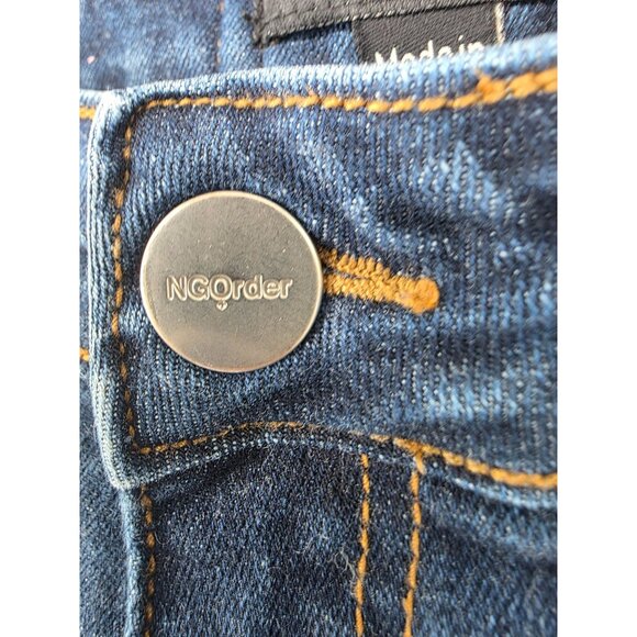 Dolls Kill NGOrder Low Rise Flare Jeans Angel Print Bootcut Size 6 Blue Denim - Picture 7 of 10